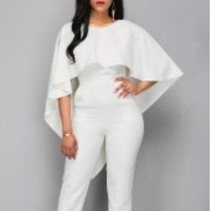 **BRAND NEW_ NEVER WORN** White Cloak, V-Back, "Angel Wings" Jumpsuit